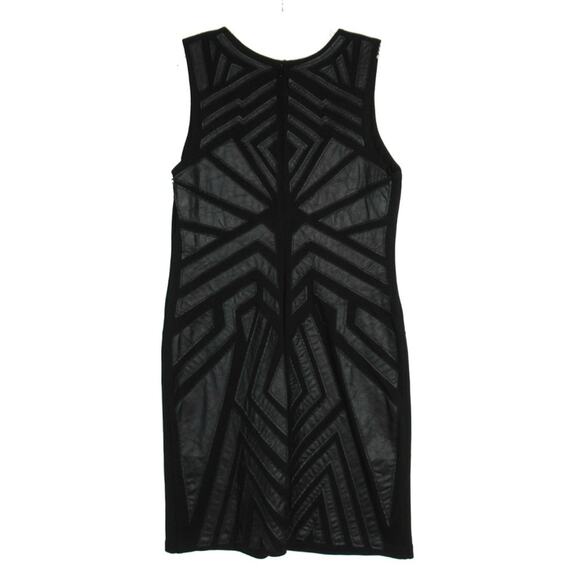 GREYLIN Ollie Black Faux Leather Geometric Patch Sheath Dress Size Large - Picture 6 of 11